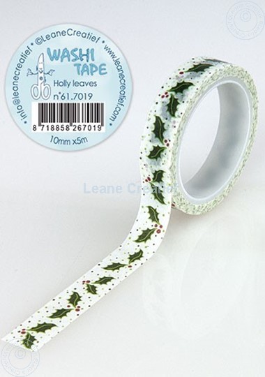 Afbeelding van Washi tape Hulstblaadjes, 10mm x 5m.