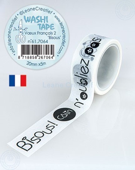 Afbeelding van Washi tape Franse woorden 2. "Bisous", 20mm x 5m.