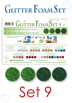 Image de Glitter Foam set 9, 4 feuilles A4 2 verts et 2 vert foncé
