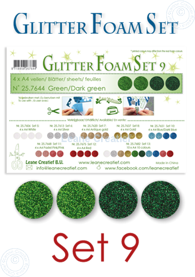 Picture of Glitter Foam set 9, 4 sheets A4 2 green & 2 dark green