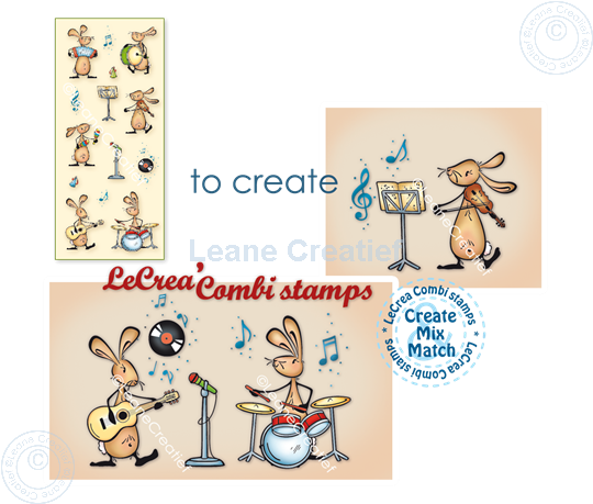Afbeelding van LeCreaDesign® combi clear stamp Bunnies spelen Muziek